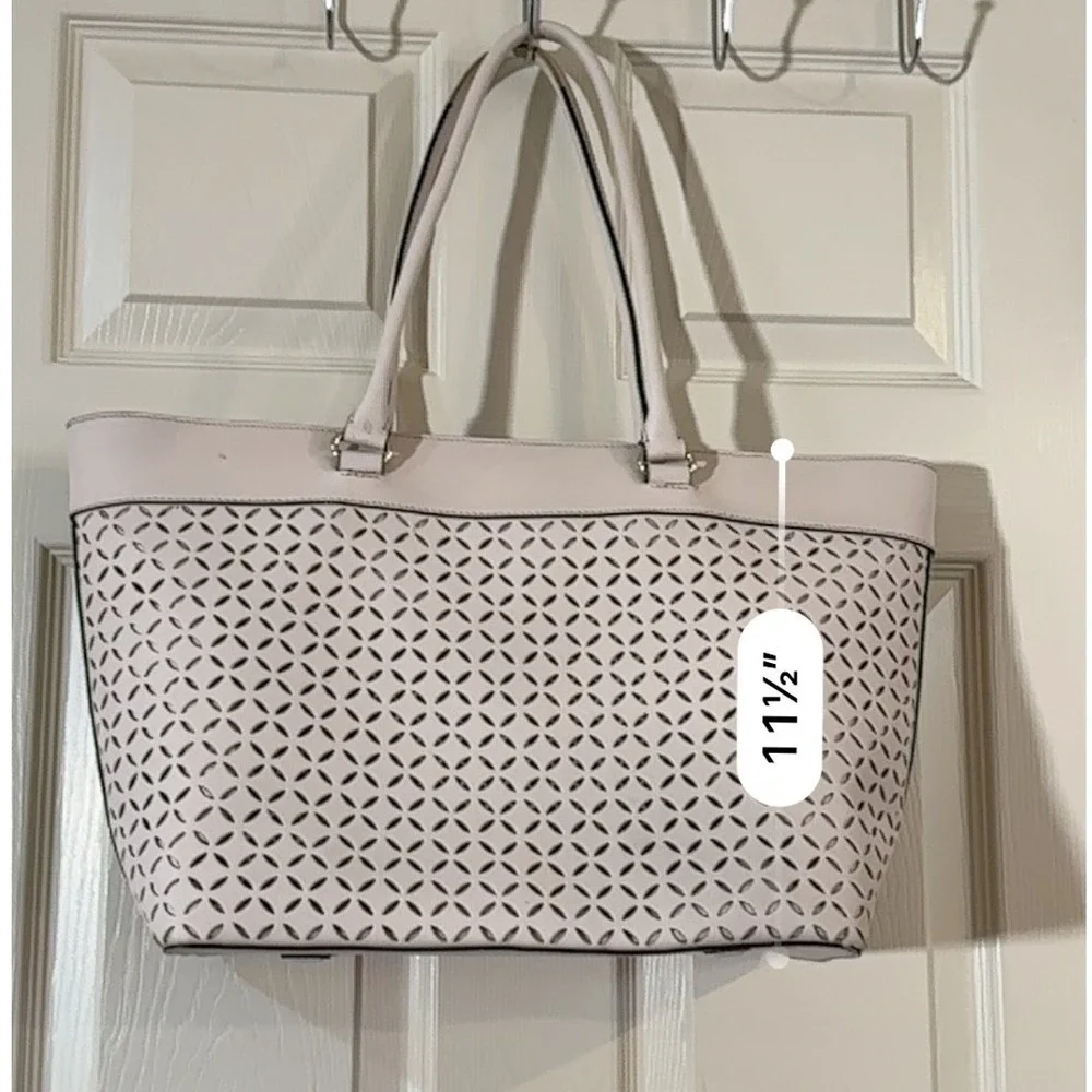 Kate Spade New York Pink Perforated Laser Cut Saffiano Leather Tote Bag Large